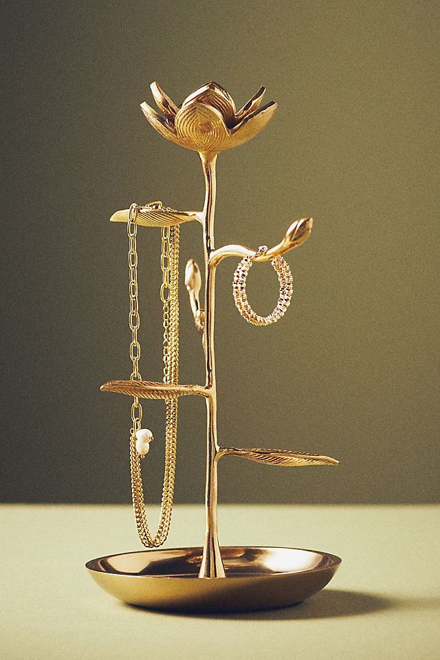 Mina Floral Gold Metal Jewelry Stand