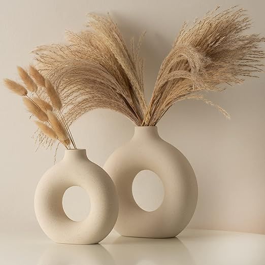 2pc Ceramic Vase White Doughnut Vase