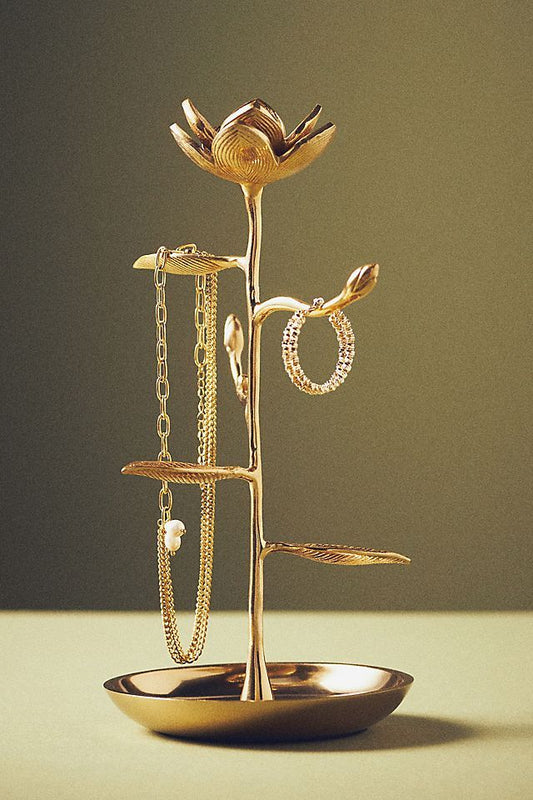 Mina Floral Gold Metal Jewelry Stand